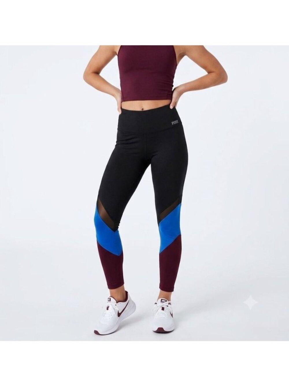 PINK Victoria’s Secret Ultimate Leggings Medium Colorblock Blue Maroon Mesh